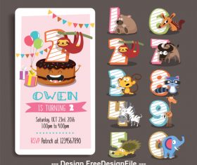 Animal cartoon birthday card vector