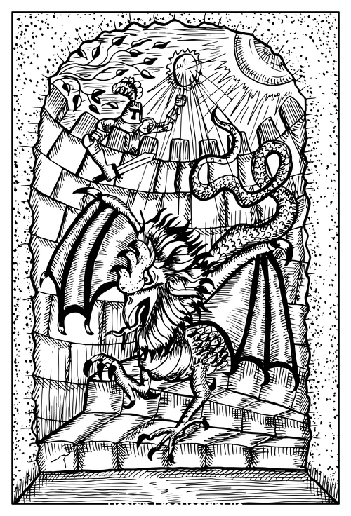 Basilisk Engraved fantasy illustration vector