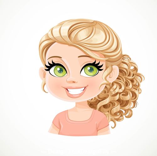 Beautiful blond girl with curled into tight ringlets hair gathered vector