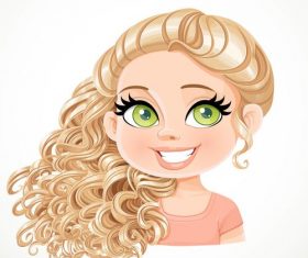 Beautiful blond girl with magnificent curly hair at nape vector