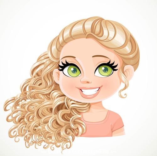 Beautiful blond girl with magnificent curly hair at nape vector free  download