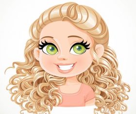Beautiful blond girl with magnificent curly hair gathered at the nape portrait isolated on white background vector