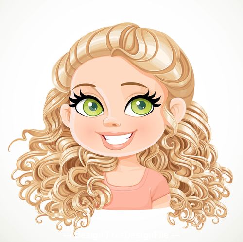 Beautiful blond girl with magnificent curly hair gathered at the nape portrait isolated on white background vector