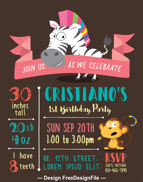 Birthday party cartoon Animal card vector
