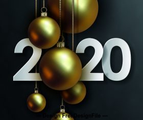 Black background new year golden ball decoration background vector