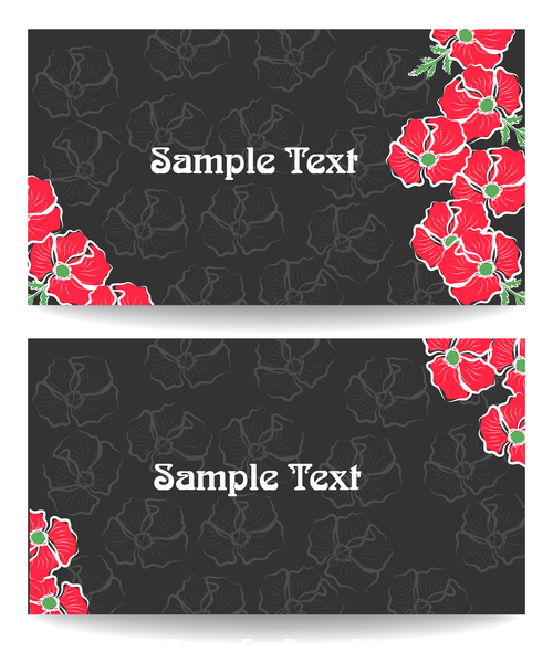 Black background red flower card vector