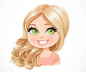Blond curly hair pretty girl cartoon portrait vector