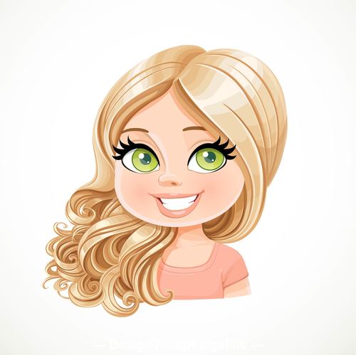 Blond curly hair pretty girl cartoon portrait vector free download