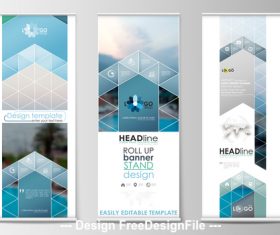 Blue roll-up banner design vector