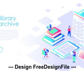 Book library web archive flat illustration vector