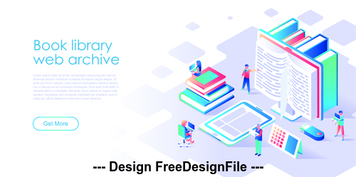 Book library web archive flat illustration vector