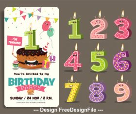 Cake and funny birthday candles vector