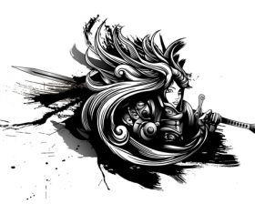 Caricature female warrior silhouette vector