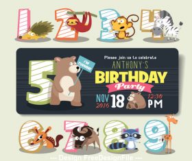 Cartoon animal and number vector