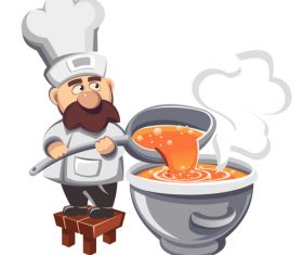 Cartoon chef making soup illustration vector