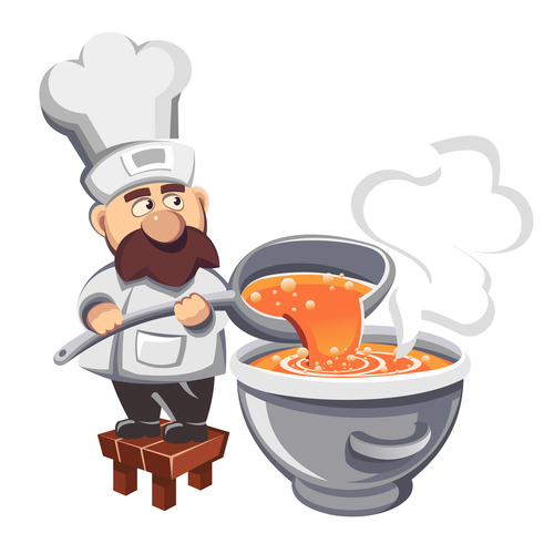 Cartoon chef making soup illustration vector