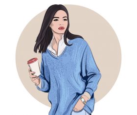 Cartoon girl holding coffee vector