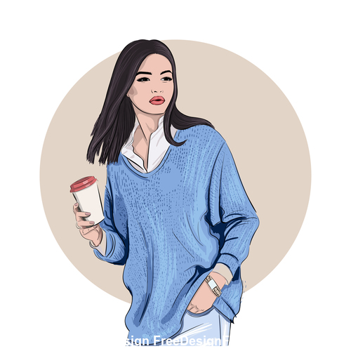 Cartoon girl holding coffee vector