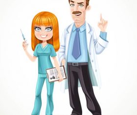 Cartoon male doctor and female nurse vector