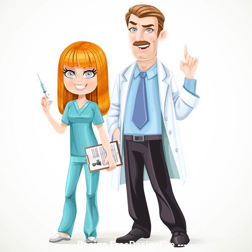 Cartoon male doctor and female nurse vector