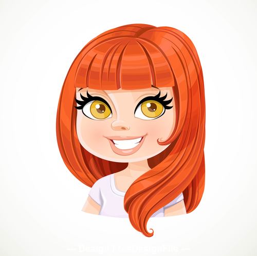 Cartoon red long hair big eyes girl vector