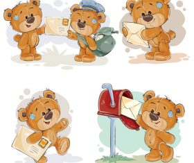Cartoon teddy bear postman vector
