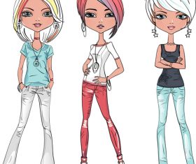 Cartoon three girls vector