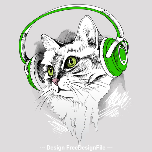 Cat Headphones vector free download