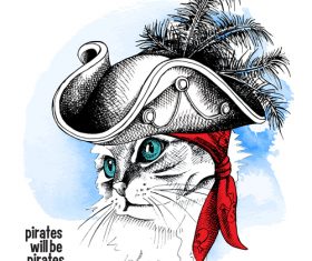 Cat Pirate portrait vector