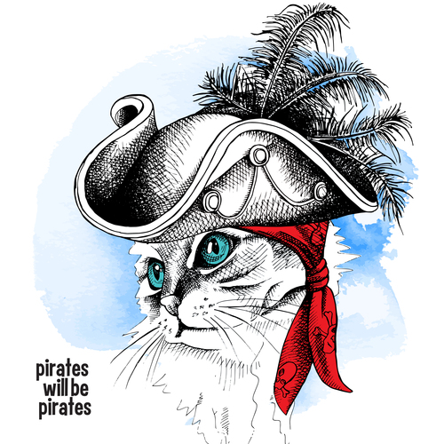 Cat Pirate portrait vector