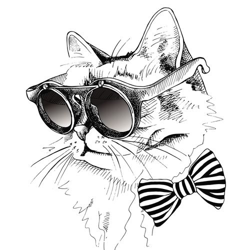 Cat glasses hippy vector