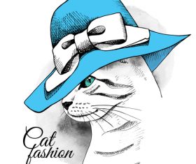 Cat profile summer hat vector