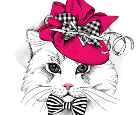 Cat wearing red bow vector