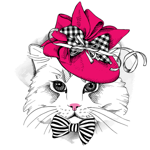 Cat wearing red bow vector