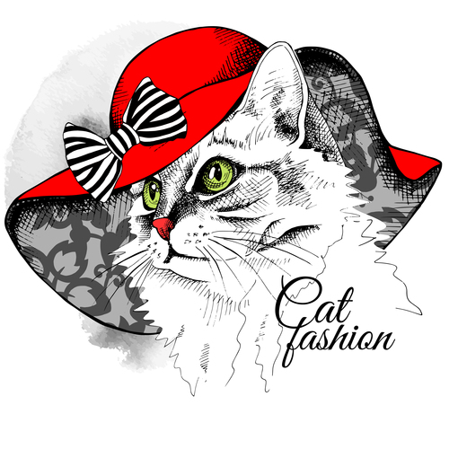 Cat womens hat red vector