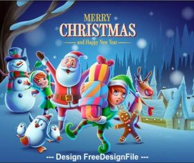 Christmas santa with gifts and little assistants vector