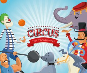 Circus animal and clown show poster vector