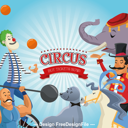 Circus animal and clown show poster vector