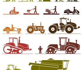 Color farmer and tractor silhouette vector
