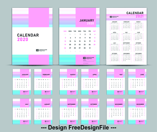 Color square 2020 new year calendar vector