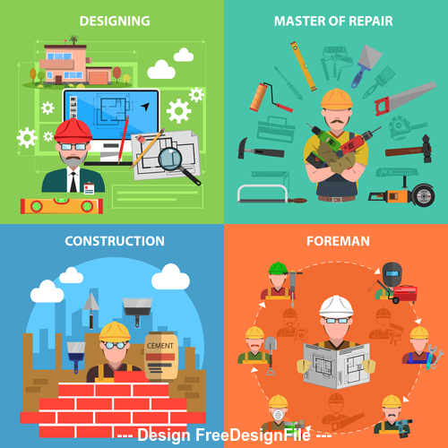 Construction professions illustration vector