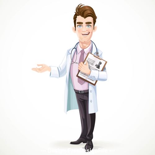 Cute male doctor in a shirt and tie and medical coat vector