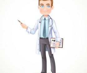 Cute male doctor in a white coat vector
