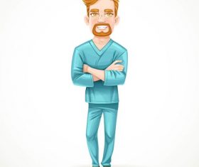 Cute male doctor in green surgical suit vector