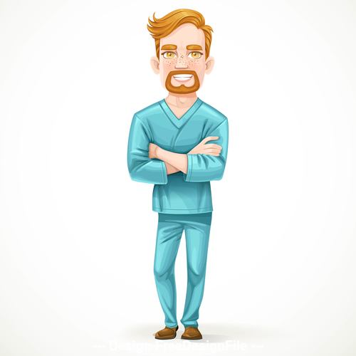 Cute male doctor in green surgical suit vector