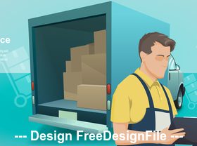 Delivery service in uniform speaks with client vector