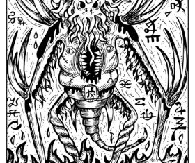 Demon engraved fantasy illustration vector