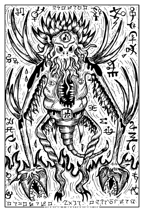 Demon engraved fantasy illustration vector