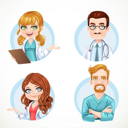 Doctor and nurse cartoon portrait vector