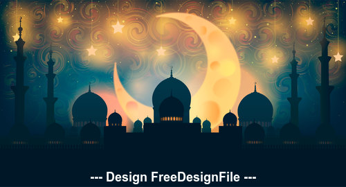 Eid mubarak ramadan kareem silhouette vector